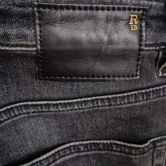 R13 Boy Straight Distressed Frayed Mid Rise Jeans in Black Wash Size 26 $398 - Picture 11 of 11